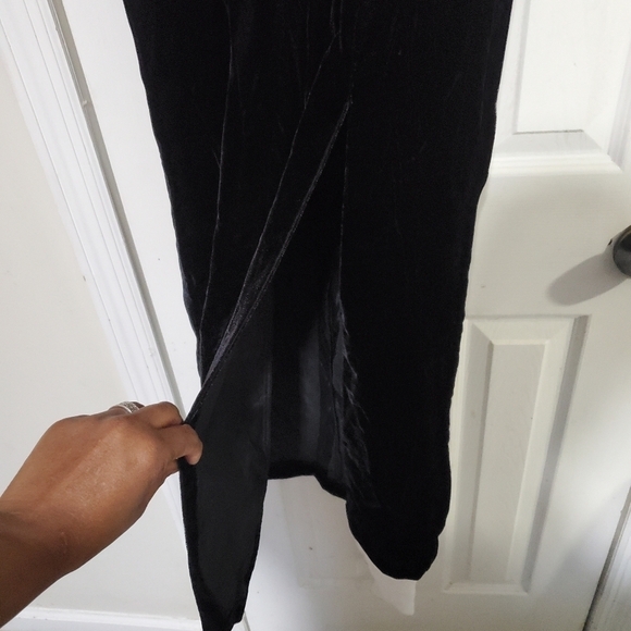 Vintage 80s Dillard's Satin and Velvet Evening Formal Dress Black/ White Size 9 - Picture 3 of 6